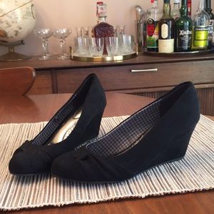 Black Faux Suede Comfort Wedges